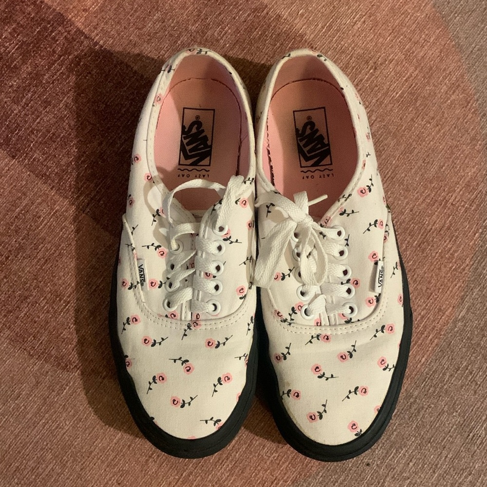 Vans X Lazy Oaf Authentic white rose flower sneakers size 9.5